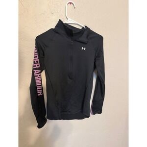 Under Armour Womens HeatGear Quarter Zip Long Sleeve Black Pink Graphic Top